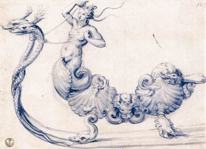 Schets voor een slee met figuren van sirenen door Giuseppe Arcimboldo